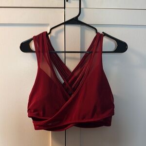 Fabletics Crisscross Red Sports Bra with Mesh